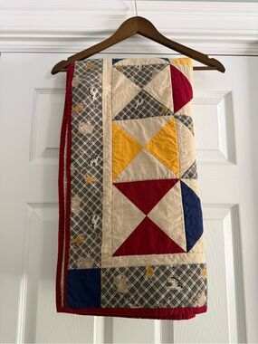 Handmade Patchwork Baby Quilt Throw in Red, Yellow & Blue